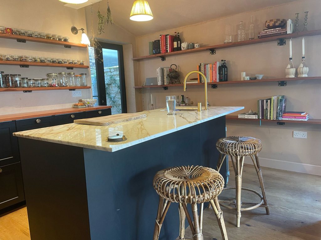 kitchen extension Brockley SE4 open plan kitchen island marble worktop Lewisham builders