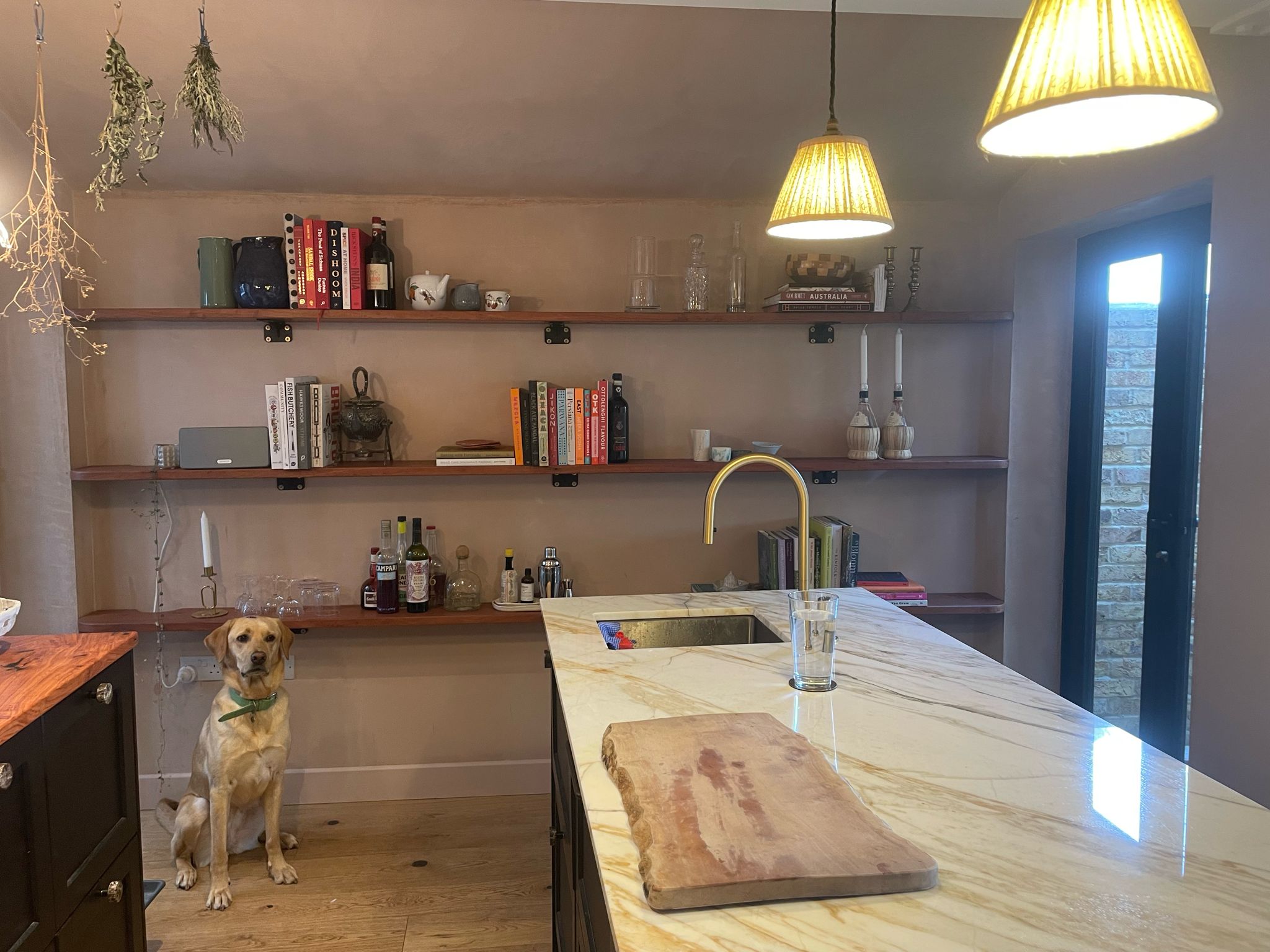kitchen extension Brockley SE4 open plan kitchen island marble worktop shelving Lewisham builders