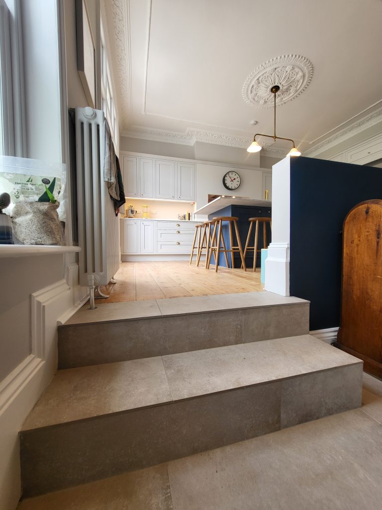 Open plan kitchen extension with island in Victorian house refurbishment in Camberwell SE5